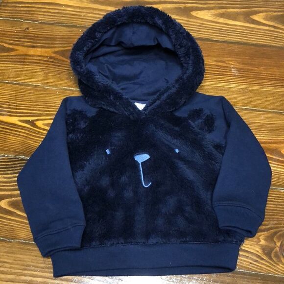 GAP Fuzzy Bear Navy Blue Baby Hoodie Size 12-18 mo - Picture 1 of 4